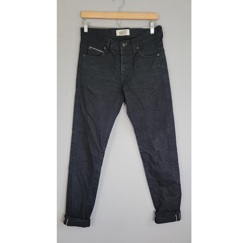 Naked & Famous Super Guy 31 Black Selvedge Jeans Slim Tapered Mens Cotton